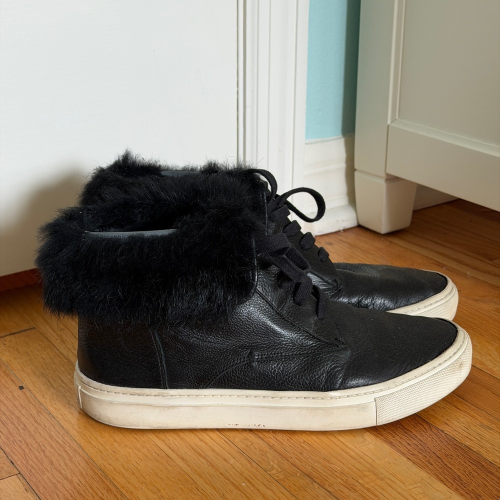 Vince Black Fur-Trimmed Sneakers